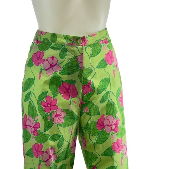Lilly Pulitzer Pink Green Floral Print Cotton & Spandex Women's Pants Size 8 - Picture 3 of 15